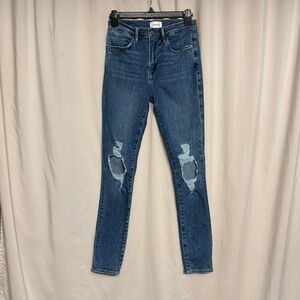 Frame Le High Skinny Distressed Jeans, Size 27, Color Washed Blue